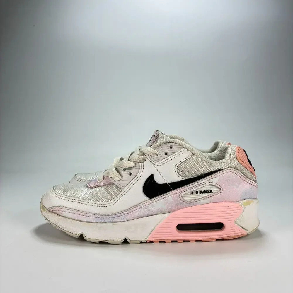 Nike Air Max 90 White Pink Tie Dye Casual Sneakers Shoes DM3110-100 Youth Sz 5Y